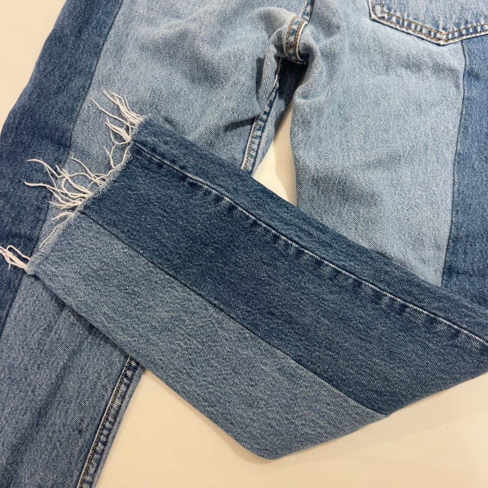 EB Denim Reconstructed Two Tone Levi's High Waisted Straight Leg Jeans 27 - Picture 11 of 15